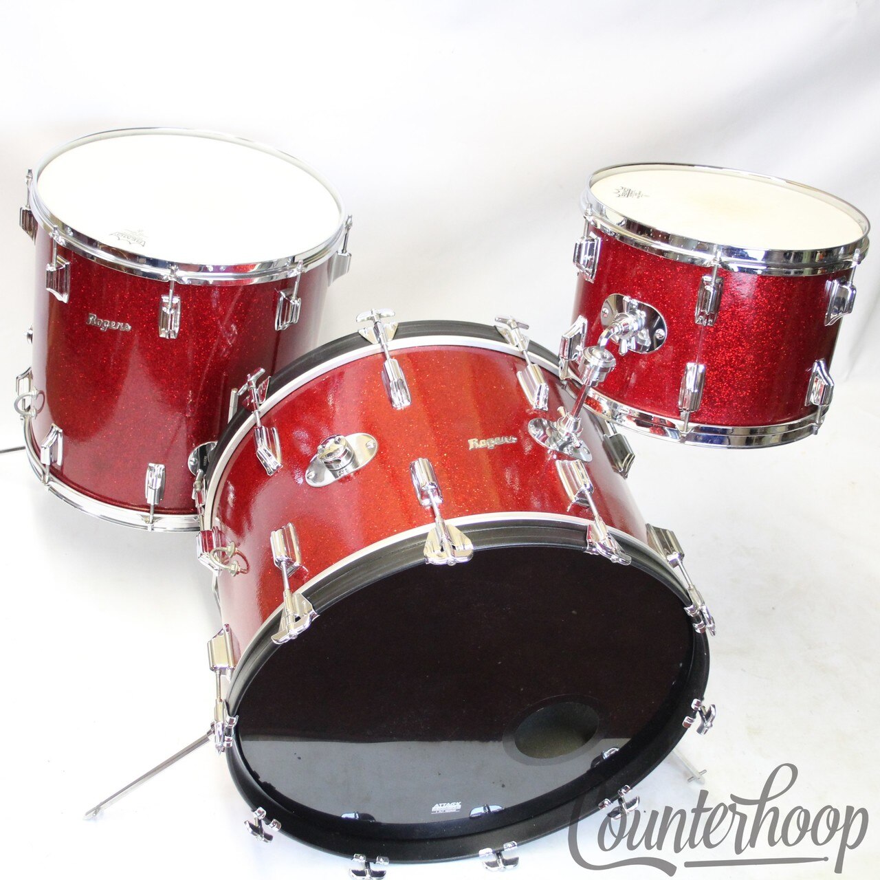 Rogers 22,13,16" Red Sparkle Cleveland Holiday Drum Set Vintage 60s Dayton Kit* — main photograph