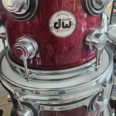 DW Collector’s Series 6-Piece Drum Set w/ Matching Snare & 6 Padded Bags – Ruby Red Glass Glitter with soft cases. image 8