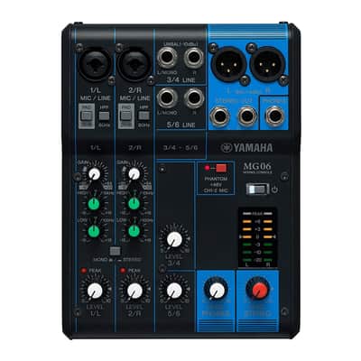 Yamaha MG06 6-Input Stereo Mixer Bundle with Desktop Boom Arm Microphone Stand and 3 x 25-Feet XLR Male to Female Microphone Cable (5 Items) image 2