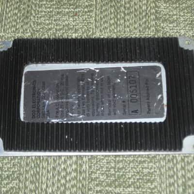 used vintage DOD Performer Series BOTTOM PLATE ( screw holes are on 4 corner areas) NO: pedal/other parts - early 1980s - Metal Plate has Silver & Gray Finish / Stiff Black Rubber Padding (padding has ridges) has Label, underside sanded & repainted gray image 11