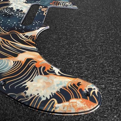 Miraculum Workshop Tele-Style 8-Hole Pickguard – Japanese Waves Navy & Gold image 5
