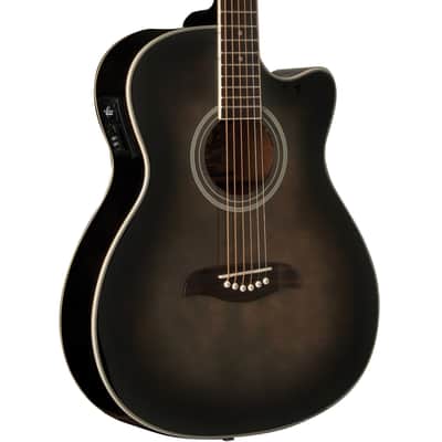 Oscar Schmidt OACEFTB Auditorium Acoustic Electric Guitar, Transparent Black image 3
