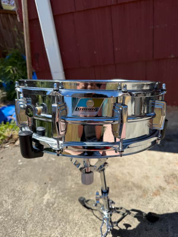 Ludwig No. 400 Supraphonic 5x14" Pointed Blue/Olive Badge 1969 - 1979 image 1