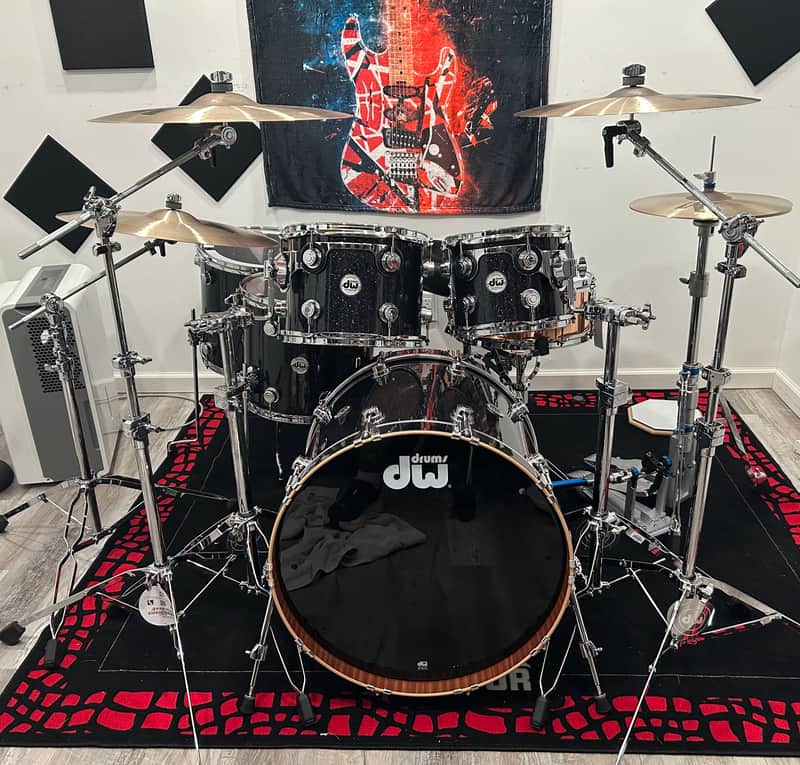 DW Collector's Series Maple/Mahogany Shells Full Kit w/ Hardware & Zildjian K Cymbals- Black Ice Finish w/ Copper Snare image 1