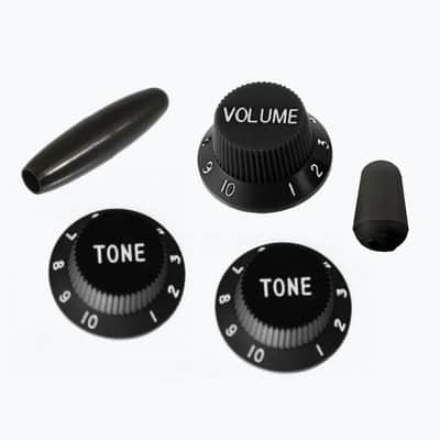 Knob Set For Fender Strat (1 Volume, 2 Tone, 1 Switch, 1 Trem Arm) - BLACK