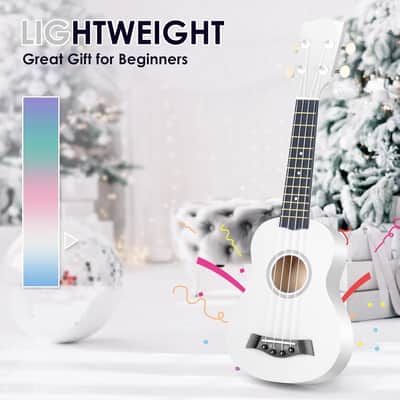 Soprano Ukuleles for Beginners, Hawaiian Ukuleles 21 Inch Basswood,4 - Strings Guitar Ukulele for kids Adult Student, (White) image 2