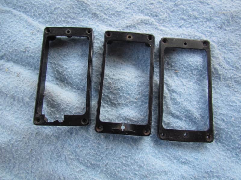Gibson M-69 Pickup Surrounds Lot Of 3 Gibson M-69 Pickup Surrounds Poor Condition 1 Neck & 2 Bridge Pickup Rings Labeled M-69 Vintage Pickup Surround Neck & Bridge Positions View All Photos Closely image 1