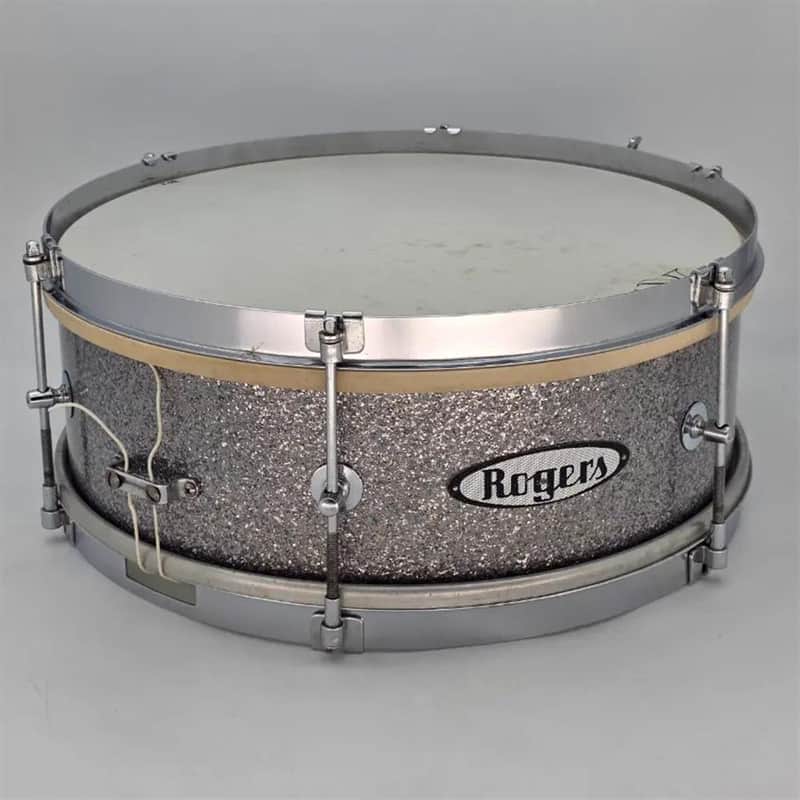Used Vintage Rogers Banner Single Tension Snare Drum 14x5 Silver Sparkle - Good image 1