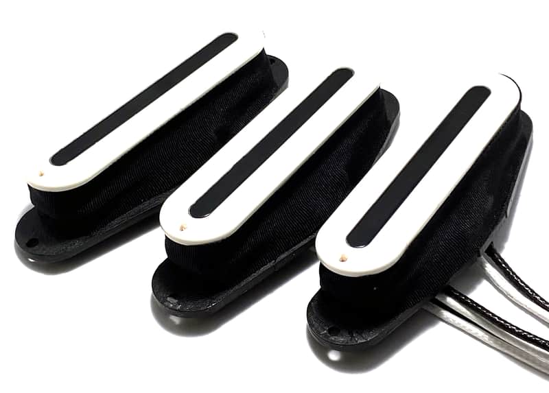 Dragonfire Phat Rail Singles Set, Modern Strat SSS Rail Pickups ~ White + Black Rails image 1