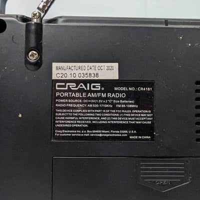 Craig CR4181 Portable AM / FM Radio - Black image 7