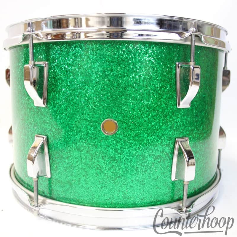 Kent 13x9"Tom Drum Green Sparkle Thin 2Ply Maple Shell Vintage 60s Kenmore NY US image 1