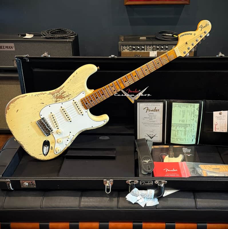 Fender Custom Shop Stratocaster - Aged Vintage White w/ Reverse Headstock & Matching Headcap image 1