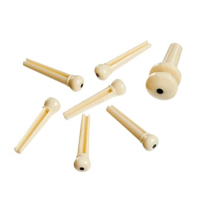 D'Addario Injected Molded Bridge Pins with End Pin, Set of 7, Ivory with Ebony Dot image 1
