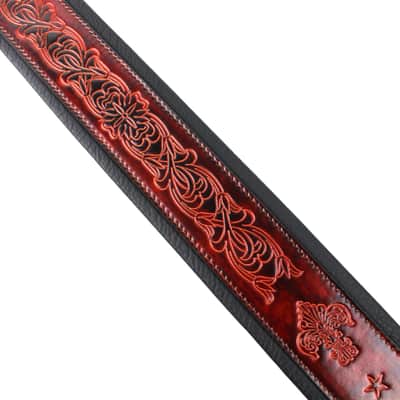 Walker And Williams GB-21 Red Bourbon Padded Leather Strap with Fleur De Lis & French Chain Design image 6