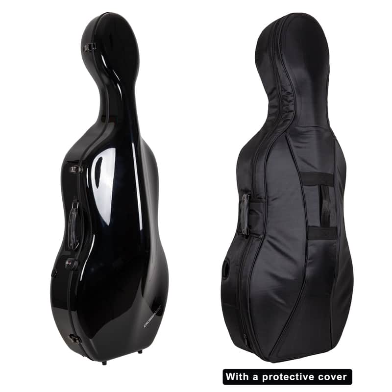Crossrock Ultra Carbon Fiber Case fits 4/4 Full Size Cello, Super lightweight as 6 lb, with Protective Cover, TSA Lock -Gilded Black image 1