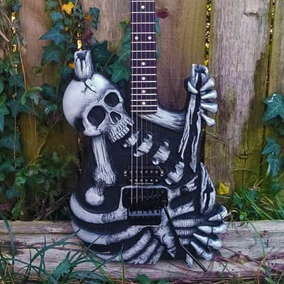 Hand carved Hembry Skull and Bones guitar for George Lynch mom, ESP, J Frog fans image 1