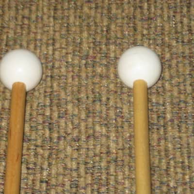 one pair new old stock near A+ Mike Balter MB93B (93B) Extra Hard Keyboard Mallets, 1 plastic (phenolic) round white HEADS and natural birch HANDLES - mid to late 1990s (+ packaging) Unwound Series image 12