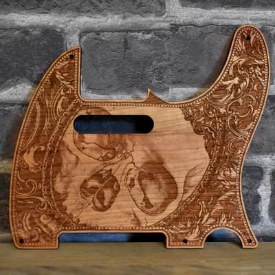 Wood Pickguard for Telecaster Laser engraved Real Cherrywood with Unique Artwork image 1