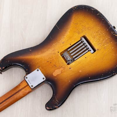 1957 Fender Stratocaster Vintage Guitar Sunburst w/ V Neck, Tweed Case image 16