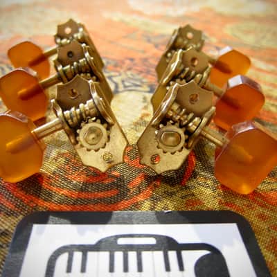 1930s-1940s Kluson Tuners for Gibson Vega Kay Archtop Jazz Guitar Gold with Amber Buttons Authentic Vintage image 11