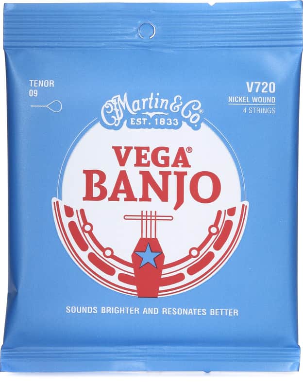 Martin V720 Vega Steel/Nickel Banjo Strings - .009-.030 Tenor 4-string (2-pack) Bundle image 1