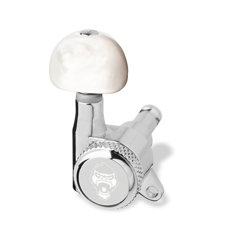 7 String Set - Guitar Monkey Monkey Grip - Locking Tuners -   Small Vintage Kidney Bean Pearl  Buttons - Chrome image 1