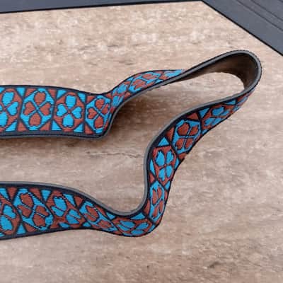 Vintage 1970's Ace-Style Guitar Strap! Blue, Red Heart Pattern, Metal Buckle! Original Case Candy! image 4