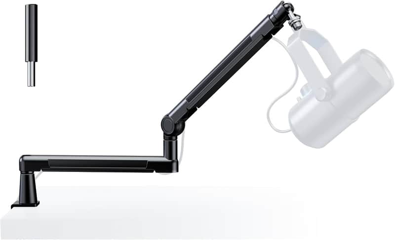 Mic Stand Desk, Low/High Profile Mic Arm Bear 4.5LBS with Extension Riser, Adjustable All Metal Desk Microphone Stand with Cable Channel, Boom Arm Mic Stand with 3/8'' 5/8'' Interface image 1