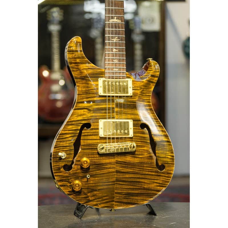 2001 PRS Private Stock Hollow Body II TI reverse LH lefthanded yellow tiger image 1