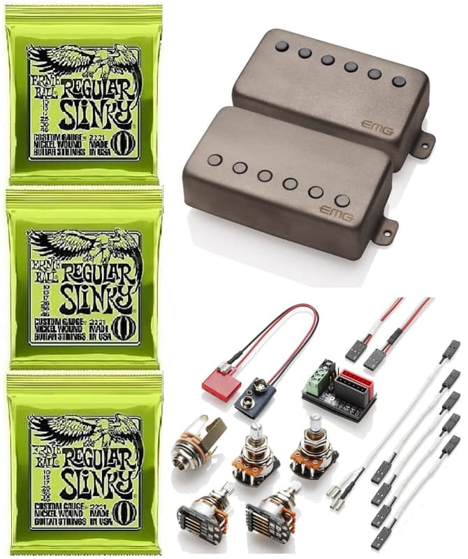 EMG F JH SET JAMES HETFIELD SANDBLASTED SET 52mm FLOYD ROSE SPACED SHORT SHAFT POTS  & WIRING ( 3 REGULAR SLINKY SETS ) image 1