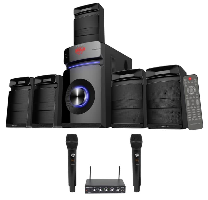 Rockville Hybrid Home Theater Karaoke Machine System w/5.25" Sub+2 Wireless Mics image 1