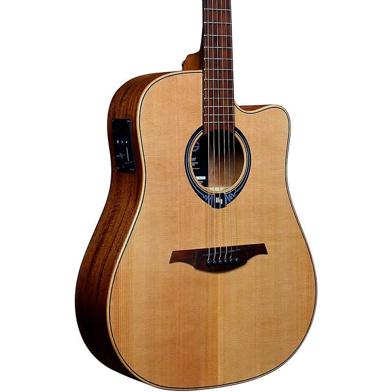 Lag Guitars Hyvibe Dreadnought Cutaway Acoustic Guitar with Bag Regular Natural image 1