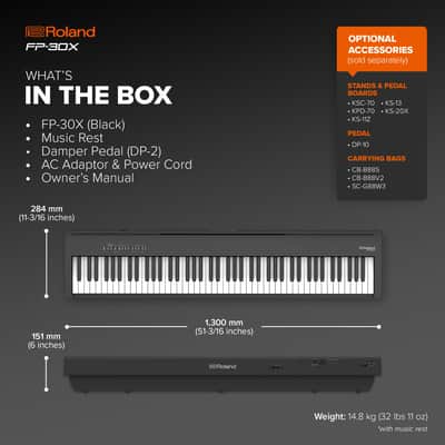 Roland FP-30X | Slim & Stylish 88-Note Digital Piano | Rich Tone & Authentic Ivory-Feel | Built-In Powerful Amplifier & Stereo Speakers | Onboard Sounds | Bluetooth & MIDI Connectivity | Black image 3