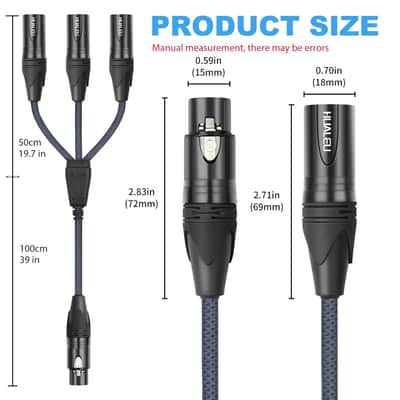 5Ft Xlr 1 Female To 3 Male Y Splitter Cable,3 Way Xlr Splitter Balance 1 Female To 3 Male Audio Cable For Mixer Microphone-One Microphone Connects 3 Interfaces 1 Pack image 3