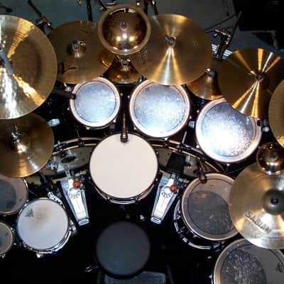 11 Piece PEARL double bass drum kit - rack mounted drums - Full Kit with Rack Hardware & 15 cymbals image 2