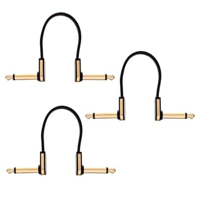 EBS PCF-PG10 10cm (3.94") Premium Gold Flat Patch Right Angle Guitar Patch Jumper Cable - 3 Pack image 1