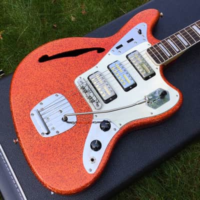 Bilt S.S. Zaftig Tangerine Flake w/3 Lollar Gold Foil Pickups, Block Inlays, & Mastery Vibrato image 3