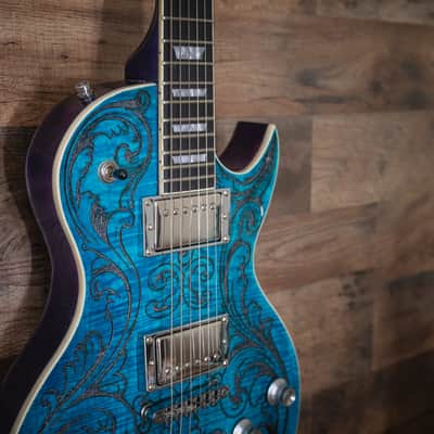 Custom LP Style Baroque Scroll Engraved LP 2026 - Turquoise and purple stain image 6