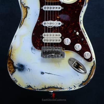 Squier Stratocaster Vintage White HSS Made in USA Aged Relic by East Gloves Customs (RARE) image 3