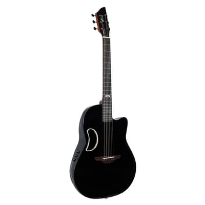 WINZZ Black Solid Spruce Top With Carbon Fiber Back Electro Acoustic Guitar - AFO300CE image 2