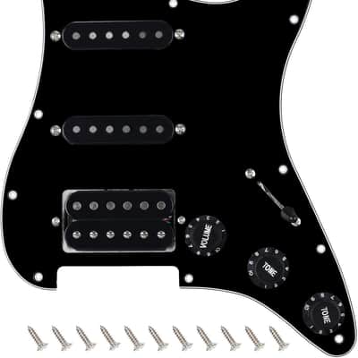 3Ply Loaded HSS Strat Pickguard Vintage Hot F '50s Tones Prewired Pickguard with Staggered Alnico 5 Fiber Bobbin SSH Single Coil & Humbucker Pickups for Fender Stratocaster JT/HBZC-03 Black image 1