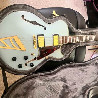 GREAT CONDITION D'Angelico Deluxe SS Semi-Hollow Single Cutaway with Stairstep Tailpiece  - Matte Powder Blue image 1
