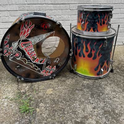 Vintage Pearl Fire Flame / Flaming Hot Cool Ranch Dorito Drums of Fury 3 piece drum set kit shell pack 22/12/16 image 1