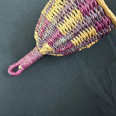 Authentic Caxixi, 5.5" x 3.75"", Colorful Rattan Woven, Dried Gourd Bottom - EXCELLENT image 3