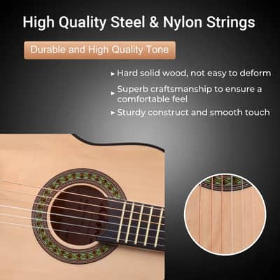 ADM Beginner Acoustic Classical Guitar 30 Inch Nylon Strings Wooden Guitar Bundle Kit for Kid Boy Girl Student Youth Guitarra Online Lessons with Gig Bag, Strap, Tuner, Extra String, Pick,Natural image 4