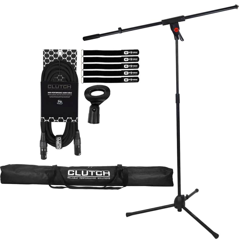 Microphone Stand Dual Mic Clip Boom Arm Foldable Tripod Clutch w XLR Cable image 1
