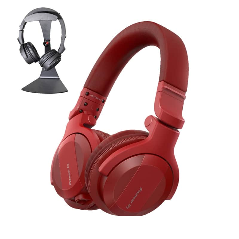 Pioneer DJ HDJ-CUE1BT Red BT Headphones + Desk Headphone Stand image 1