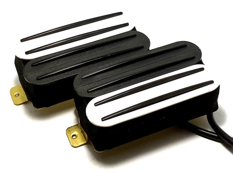 Quad Rail Humbuckers, 4 Blade Rail Style Overwound Passive 23K Pickup Set ~ White Black Zebra #2 Black Rails image 1