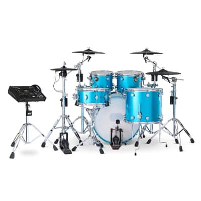 DW DWe 5pc Complete Electronic/Acoustic Drum Set w/Roland Cymbals & V71 Laser Blue Metallic image 3