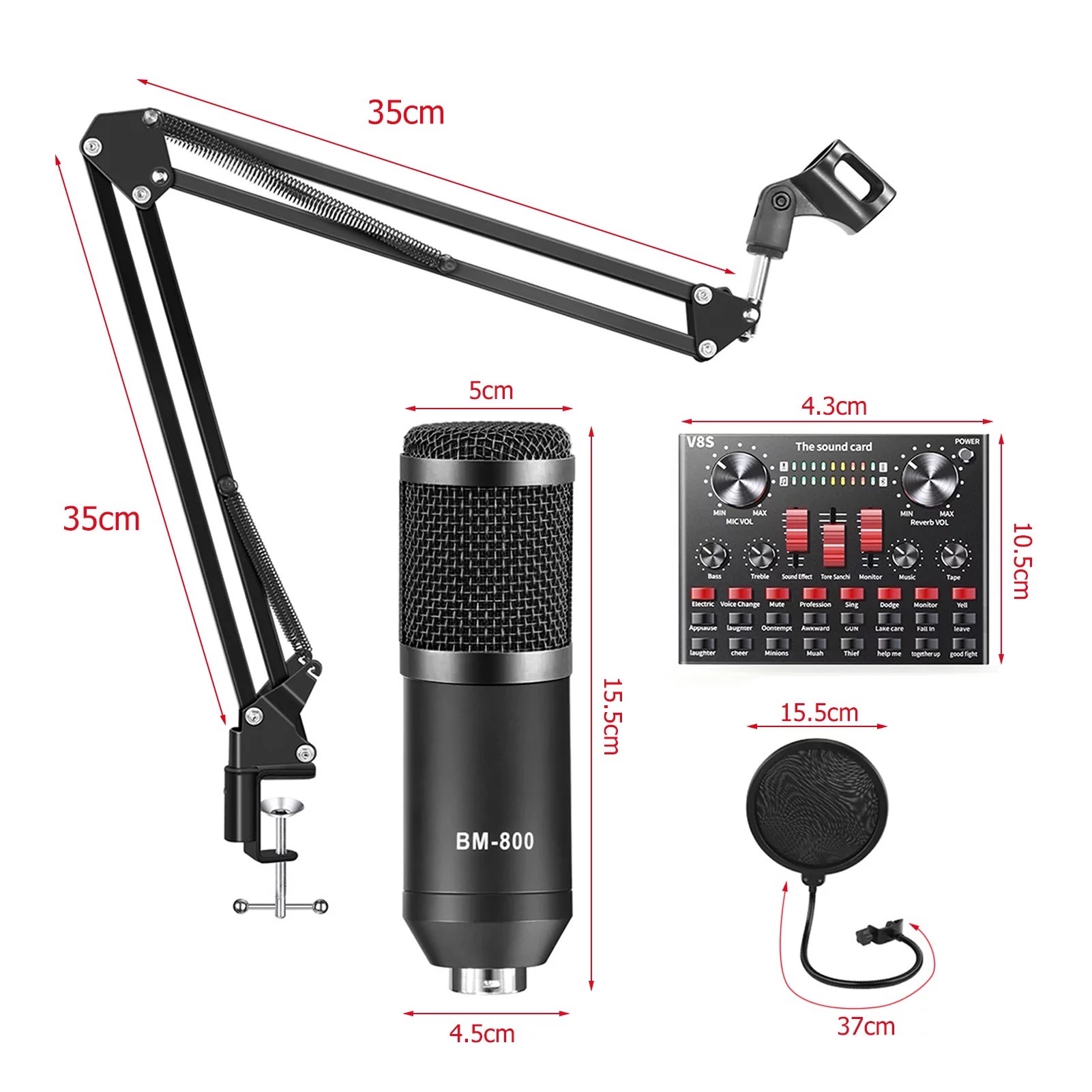 OEM ALPOWL BM-800 Mic Kit with Live Sound Card, Condenser Microphone Bundle for Studio Recording & Broadcasting photo 3